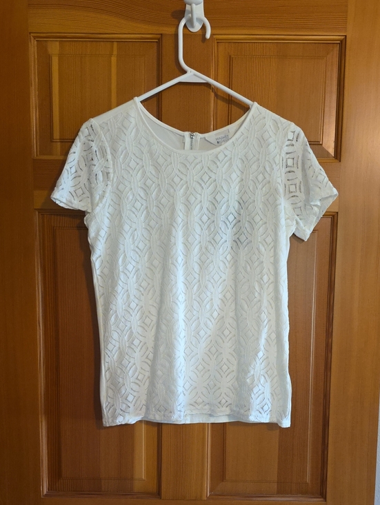 Market & Spruce Tops - Market & Spruce White Short-Sleeve Geometric Lace Top